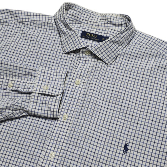 Polo Ralph Lauren Blue White Check Button Shirt Mens 3XB Long Sleeve - Picture 1 of 15